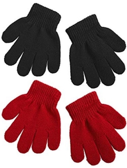 Cooraby 2 Pairs Kid's Thick Magic Gloves Toddler Winter Stretchy Warm Full Fingers Gloves Mittens