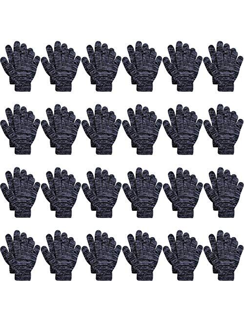 Cooraby 24 Pairs Kids Gloves Winter Magic Gloves Warm Knitted Stretchy Full Fingers Gloves