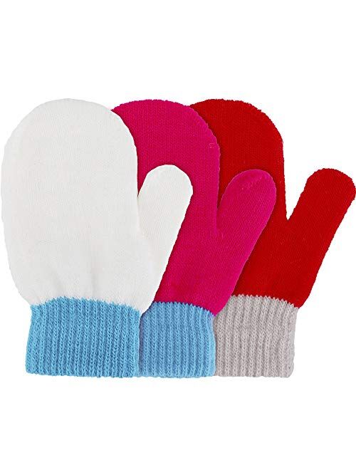 Satinior 3 Pairs Toddler Magic Stretch Mittens Little Girls Soft Knit Mitten Baby Boys Winter Knitted Gloves