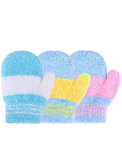 Satinior 3 Pairs Toddler Magic Stretch Mittens Little Girls Soft Knit Mitten Baby Boys Winter Knitted Gloves