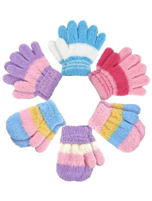 Satinior 6 Pairs Toddler Knitted Gloves Kids Winter Warm Stretchy Mittens Soft Lightweight Mittens for Boys and Girls