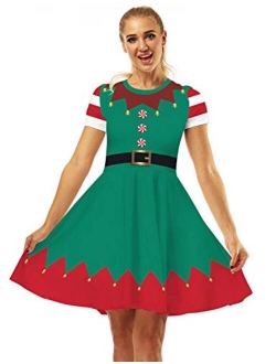 PIZOFF Womens Short Sleeve Casual A-Line Christmas Dress