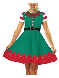 Ainuno Ugly Christmas Dress for Women Red Green Print Holiday Dresses for Xmas