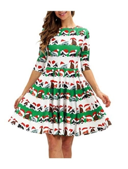 Ainuno Ugly Christmas Dress for Women Red Green Print Holiday Dresses for Xmas