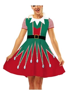 Ainuno Ugly Christmas Dress for Women Red Green Print Holiday Dresses for Xmas