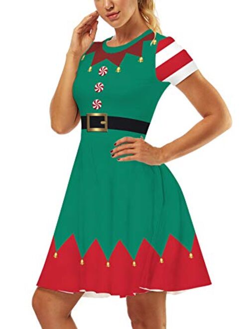 Ainuno Ugly Christmas Dress for Women Red Green Print Holiday Dresses for Xmas