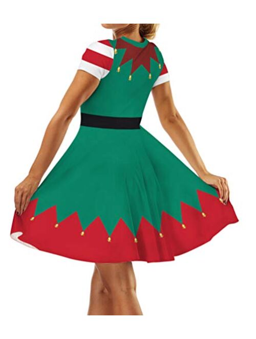 Ainuno Ugly Christmas Dress for Women Red Green Print Holiday Dresses for Xmas