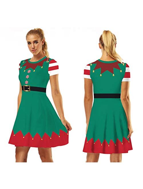 Ainuno Ugly Christmas Dress for Women Red Green Print Holiday Dresses for Xmas