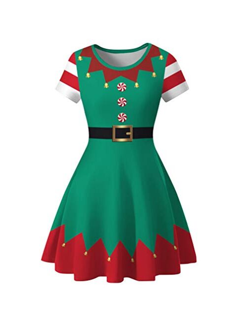 Ainuno Ugly Christmas Dress for Women Red Green Print Holiday Dresses for Xmas