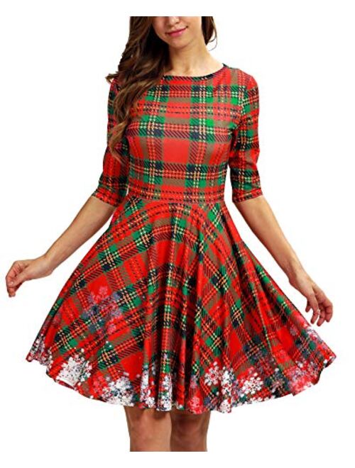 Ainuno Ugly Christmas Dress for Women Red Green Print Holiday Dresses for Xmas