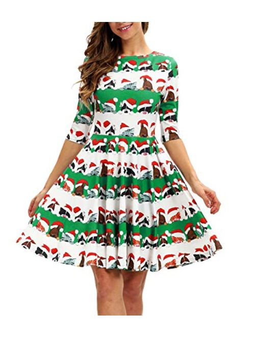 Ainuno Ugly Christmas Dress for Women Red Green Print Holiday Dresses for Xmas