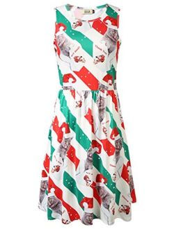 SSLR Womens Party Dress Printed A-Line Crewneck Sleeveless Ugly Christmas Dresses for Women