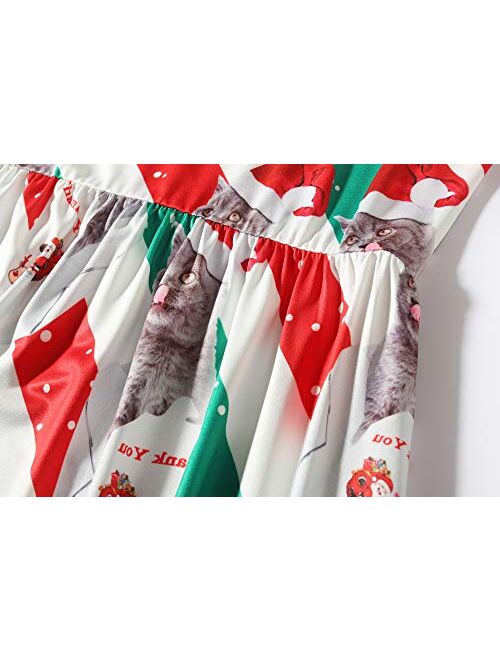 SSLR Womens Party Dress Printed A-Line Crewneck Sleeveless Ugly Christmas Dresses for Women