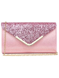 Women Evening Bags Formal Clutch Purses for Wedding Party Prom Gown Handbags with Shoulder Chain and Glitter Flap