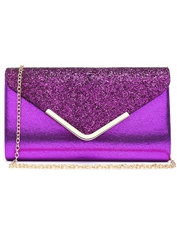 Women Evening Bags Formal Clutch Purses for Wedding Party Prom Gown Handbags with Shoulder Chain and Glitter Flap