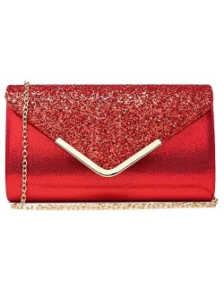 Women Evening Bags Formal Clutch Purses for Wedding Party Prom Gown Handbags with Shoulder Chain and Glitter Flap