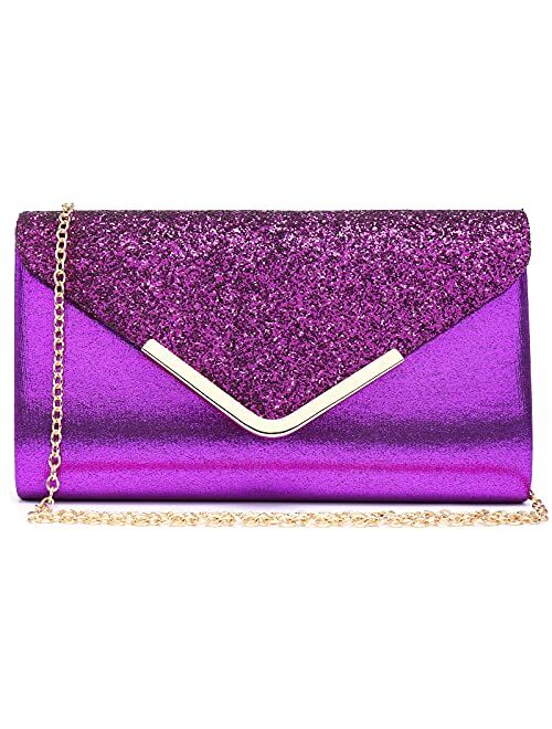 DASEIN Women Evening Bags Formal Clutch Purses for Wedding Party Prom Gown Handbags with Shoulder Chain and Glitter Flap