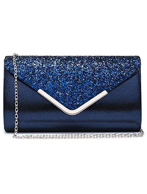 DASEIN Women Evening Bags Formal Clutch Purses for Wedding Party Prom Gown Handbags with Shoulder Chain and Glitter Flap