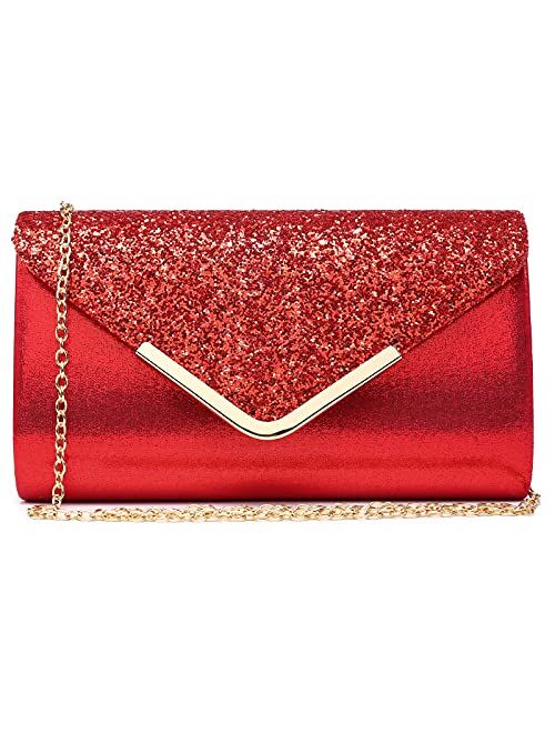 DASEIN Women Evening Bags Formal Clutch Purses for Wedding Party Prom Gown Handbags with Shoulder Chain and Glitter Flap