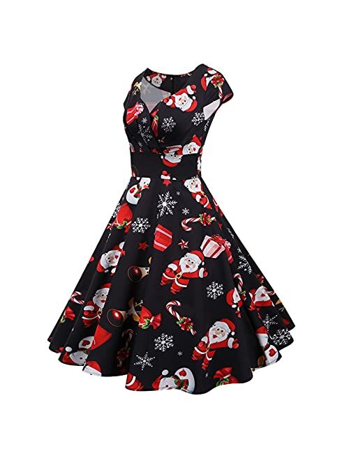 NBXNZWF Casual Dress for Women Christmas Dress Fall Holiday Xmas Santa Short Sleeve Snowman Homecoming Dresses