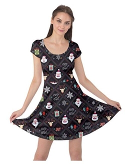 CowCow Womens Winter Christmas Tree Santa Deer Xmas Vintage Snowman Short Sleeve Dress, XS-5XL