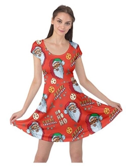 CowCow Womens Winter Christmas Tree Santa Deer Xmas Vintage Snowman Short Sleeve Dress, XS-5XL