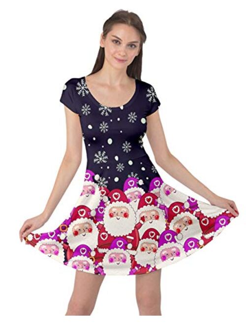 CowCow Womens Winter Christmas Tree Santa Deer Xmas Vintage Snowman Short Sleeve Dress, XS-5XL