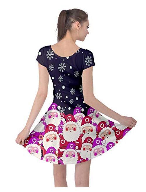 CowCow Womens Winter Christmas Tree Santa Deer Xmas Vintage Snowman Short Sleeve Dress, XS-5XL