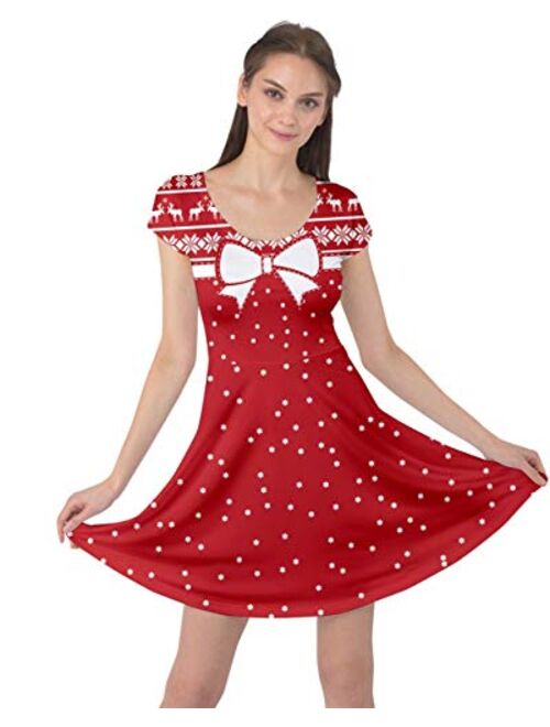 CowCow Womens Winter Christmas Tree Santa Deer Xmas Vintage Snowman Short Sleeve Dress, XS-5XL