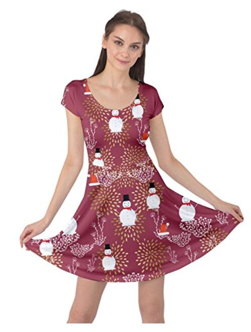 CowCow Womens Winter Christmas Tree Santa Deer Xmas Vintage Snowman Short Sleeve Dress, XS-5XL