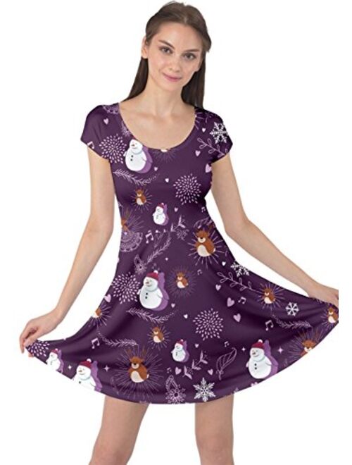 CowCow Womens Winter Christmas Tree Santa Deer Xmas Vintage Snowman Short Sleeve Dress, XS-5XL