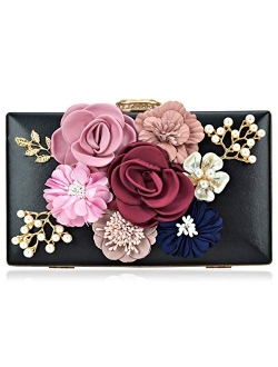 Women Flower Clutch Handbag Evening Bag Prom Party Wedding Cocktail Clutch Purse with Pearl Beaded