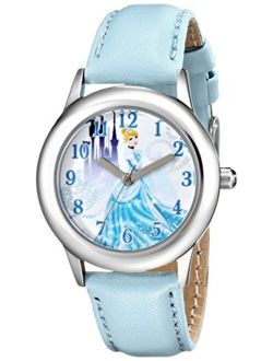 Kids' W001598 Cinderella Stainless Steel Watch with Blue Leather Band
