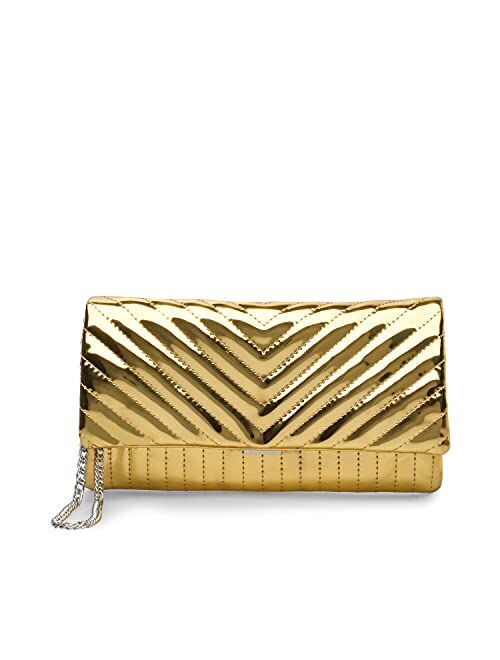 Steve Madden SIRI Chevron Quilted Clutch, Gold