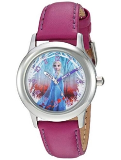 Frozen Inspired Water Resistant Anna & Elsa Quartz Movement Analog Pink Leather Belt Watch For Kids