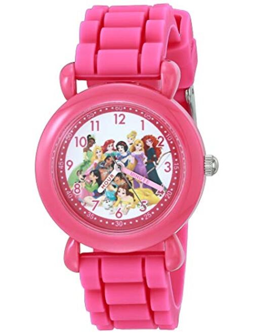 Disney Girls' Princess Analog Quartz Watch with Silicone Strap, Pink, 16 (Model: WDS000854)