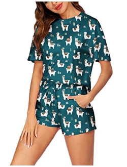 Womens Tie Dye Printed Pajamas Set Cotton Lounge Sets Short Sleeve Tops and Shorts 2 Piece Sleepwear Pj Sets