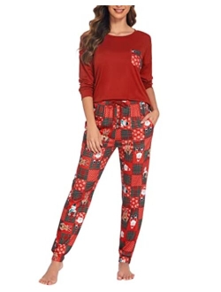 Womens Pajamas Set Short Sleeve Cute Printed Tops and Pants 2 Piece PJ Sets Joggers Loungewear Sleepwear with Pockets