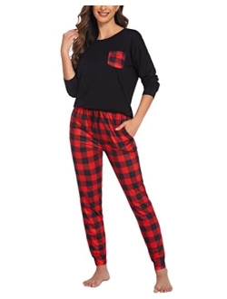 Womens Pajamas Set Short Sleeve Cute Printed Tops and Pants 2 Piece PJ Sets Joggers Loungewear Sleepwear with Pockets