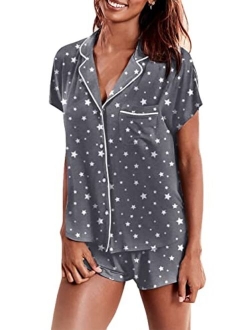 Women's Modal Short Pajama Set Short Sleeve Sleepwear Button Down Nightwear Soft Pj Lounge Sets S-XXL