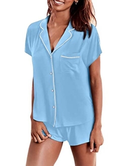 Women's Modal Short Pajama Set Short Sleeve Sleepwear Button Down Nightwear Soft Pj Lounge Sets S-XXL