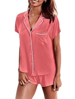 Women's Modal Short Pajama Set Short Sleeve Sleepwear Button Down Nightwear Soft Pj Lounge Sets S-XXL