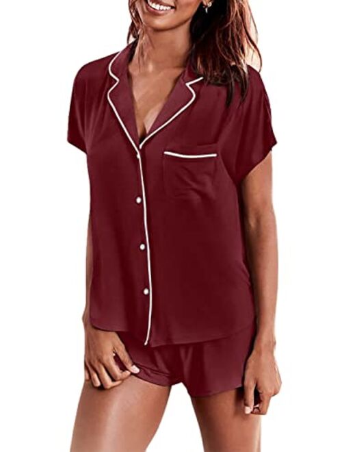 Hotouch Women's Modal Short Pajama Set Short Sleeve Sleepwear Button Down Nightwear Soft Pj Lounge Sets S-XXL