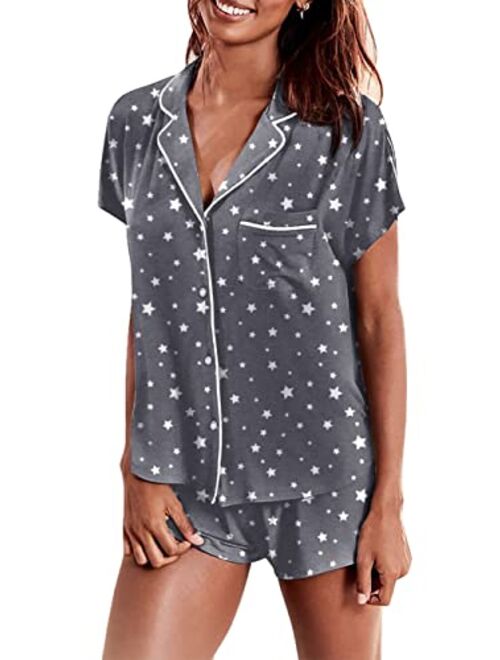 Hotouch Women's Modal Short Pajama Set Short Sleeve Sleepwear Button Down Nightwear Soft Pj Lounge Sets S-XXL