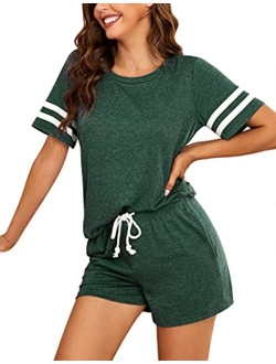 Womens Pajamas Set Short Sleeve Top and Shorts 2 Piece Pjs Soft Loungewear Sleepwear with Pockets