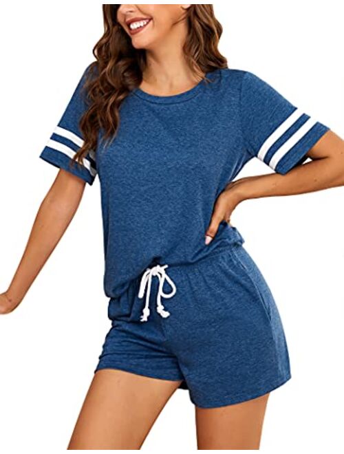 Hotouch Womens Pajamas Set Short Sleeve Top and Shorts 2 Piece Pjs Soft Loungewear Sleepwear with Pockets