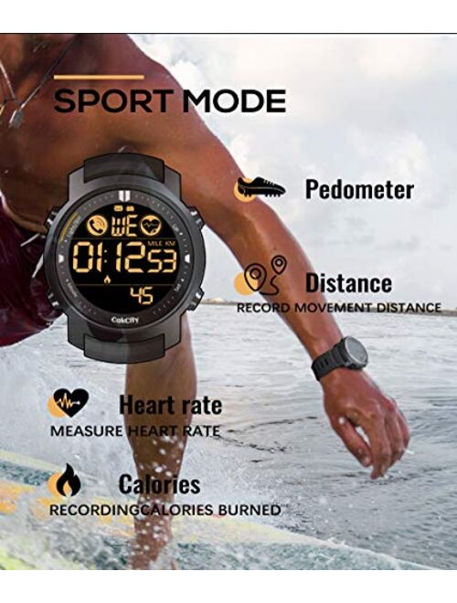 CakCity Mens Digital Sport Watches for Men Wrist Watches with Heart Rate, Pedometer, Steps Tracker