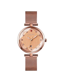 Fashion Elegant Watches for Women - Luxury Analog Womens Watch with Date Casual Luminous Quartz Ladies Wrist Watch with Stainless Steel Mesh Band