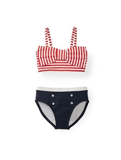 Girls' Two-Piece Bikini Swimsuit with Ruffle and Bow Details