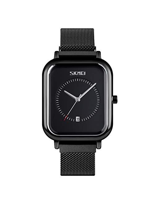 SKMEI Wrist Watch for Men Women, Fashion Waterproof Quartz Analog Watch with Time Date, Rectangle Dial Business Dress Hand Watch for Couple